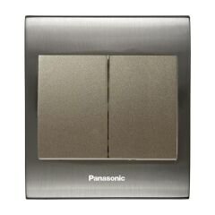 Viko Panasonic Thea Blu İkili Anahtar, Çerçeve Inox+Beyaz, Kapak Dore