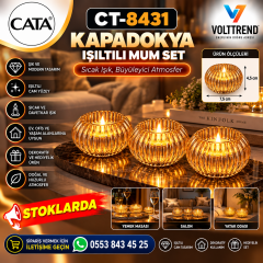 Cata CT-8431 Kapadokya 1W Amber 3'lü Işıklı Mum Seti - Kristal Cam Gövdeli Dekoratif Masa Lambası