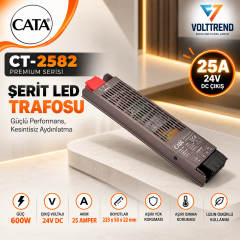 Cata 25 Amper 600W 24 Volt Klemensli Premium Şerit Led Trafosu Adaptör CT-2582