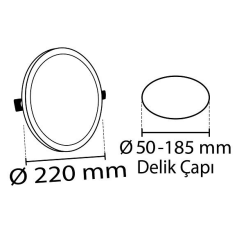 Noas 36w Sıva Altı Ayarlı Plus Led Panel Yuvarlak YL12-3600, YL12-3601