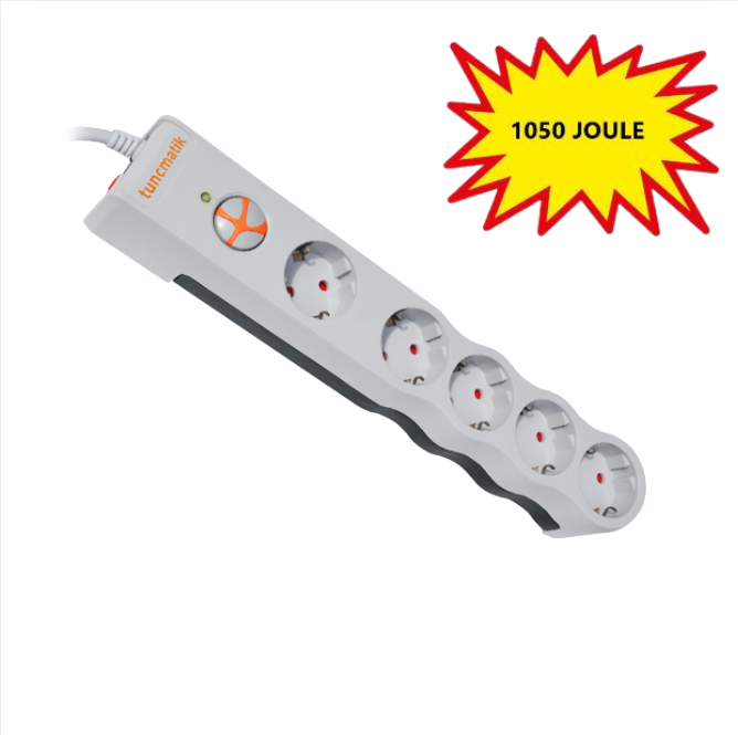 Tunçmatik Beşli Akım Korumalı Priz Anahtarlı, 1.5 Metre Kablolu 1050 Joule TSK6134, TSK6136 Beyaz
