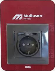 Mutlusan Rita Füme Usb + Type C Şarjlı Topraklı Priz 2220 629 0295