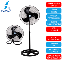 Vanti 130w 18 İnç Sanayi Tipi Duvar ve Masa Kullanımlı Ayaklı Vantilatör KCF276