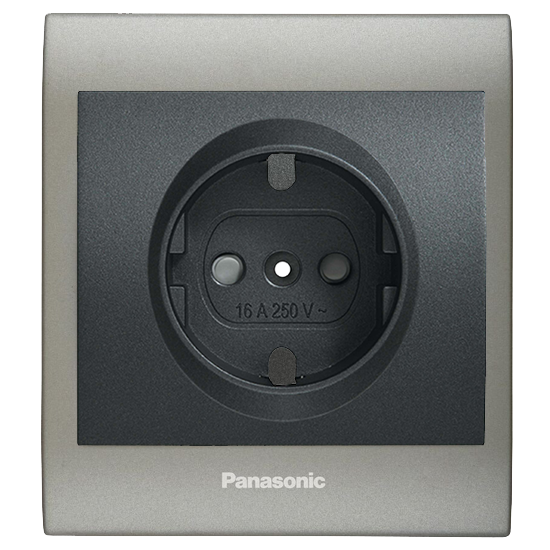 Viko Panasonic Thea Blu Topraklı Priz, Çerçeve Inox Matt+Dore, Kapak Füme