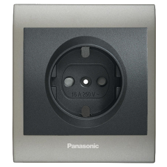 Viko Panasonic Thea Blu Topraklı Priz, Çerçeve Inox Matt+Dore, Kapak Füme