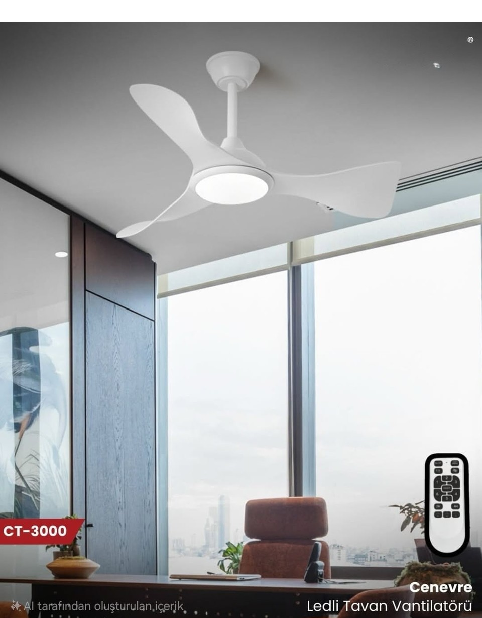 Cata Cenevre 40w Ledli 132cm 3 Renk Mod  Beyaz Renk Tavan Vantilatörü CT-3000