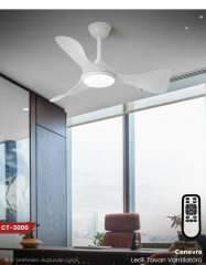 Cata Cenevre 40w Ledli 132cm 3 Renk Mod  Beyaz Renk Tavan Vantilatörü CT-3000
