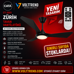 Cata Zurih 40w Ledli 132cm 3 Renk Mod Siyah Renk Tavan Vantilatörü CT-3001