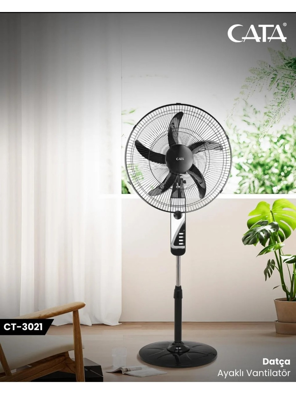 Cata Datça 50w 8 İnç 5 Pervane ve Kademeli Ayaklı Vantilatör CT-3021