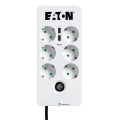 Eaton 6'lı Akım Korumalı Priz 2 usb Portlu Beyaz Surge Hunter PB6UD Box-6-usb