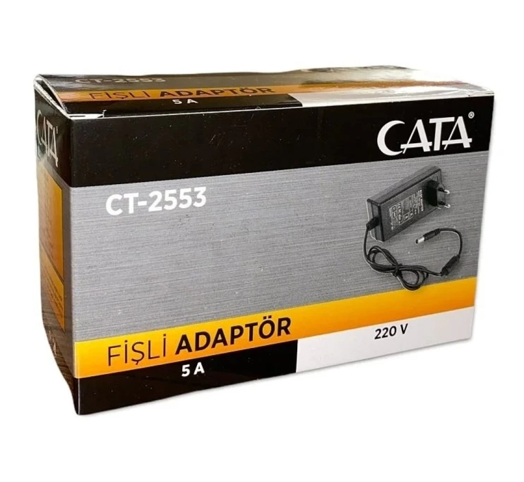Cata 12V 5A Fişli Adaptör Plastik Kasa 42-60w IP44 5.5x2.5mm Jaklı CT-2553