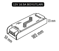 Noas 16,5 Amper 200W 12 Volt Şerit Led Trafosu Slim Bakır Sargı Promax Serisi YL20-2000