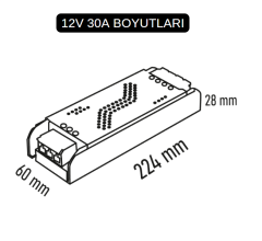 Noas 30 Amper 360W 12 Volt Şerit Led Trafosu Slim Bakır Sargı Promax Serisi YL20-3600