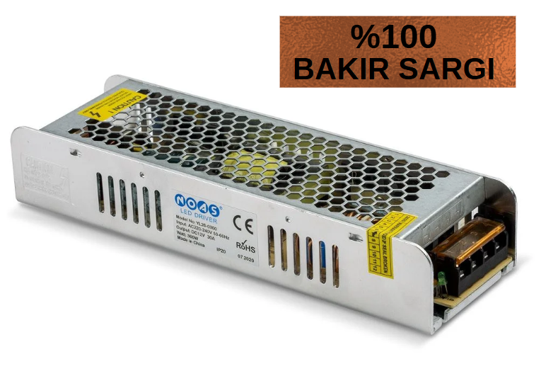 Noas 30 Amper 360W 12 Volt Şerit Led Trafosu Slim Bakır Sargı YL20-0360