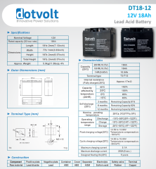 Dotvolt 12 Volt 18 Ah Kuru Tip UPS Aküsü DT18-12