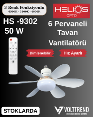 Helios Daisy 50W Led 6 Pervaneli 52cm Tavan Vantilatörü E27 Duylu HS 9302