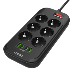 Ldnio SE6403 6'lı Akım Korumalı Priz 3.4A 4 Port USB Girişli