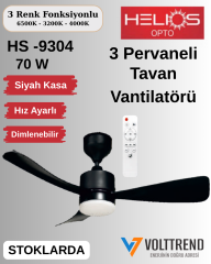 Helios Capella 70w Ledli 100cm 3 Renk Mod Siyah Renk 3 Kanatlı Tavan Vantilatörü HS 9304