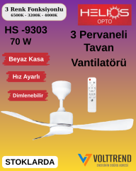 Helios Venüs 70w Ledli 100cm 3 Renk Mod Beyaz Renk 3 Kanatlı Tavan Vantilatörü HS 9303