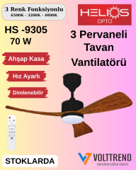 Helios Wooden 70w Ledli 100cm 3 Renk Mod Ahşap Renk 3 Kanatlı Tavan Vantilatörü HS 9305