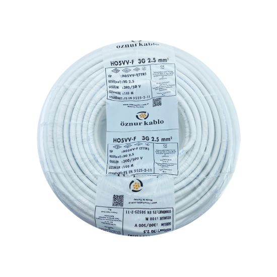 Öznur 3x2.5 mm Beyaz TTR Çok Telli Kablo H05VV-F 100 METRE