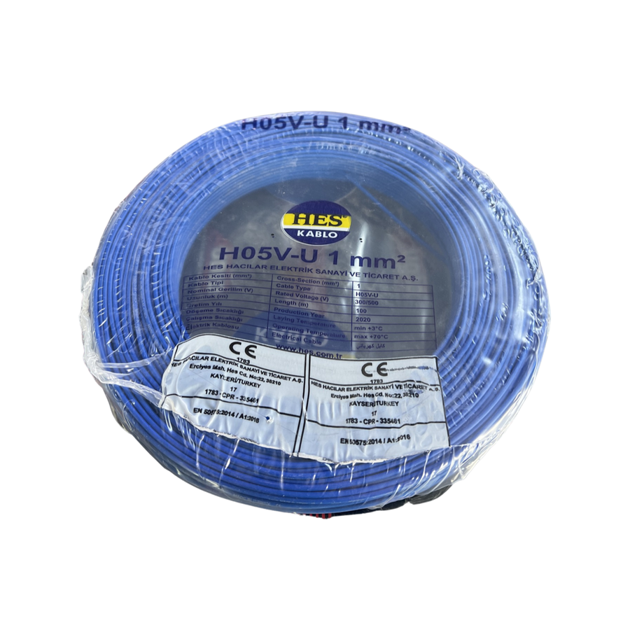 Hes Kablo 1 mm² Nya Tam Bakır TSE Kablo H05VU  - 100 Metre Mavi