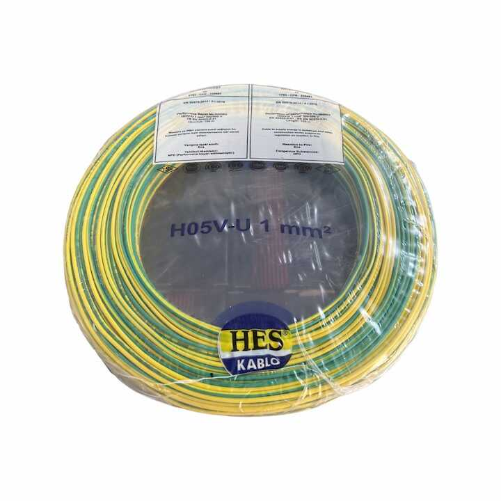 Hes Kablo 1 mm² Nya Tam Bakır TSE Kablo H05VU  - 100 Metre Sarı Yeşil
