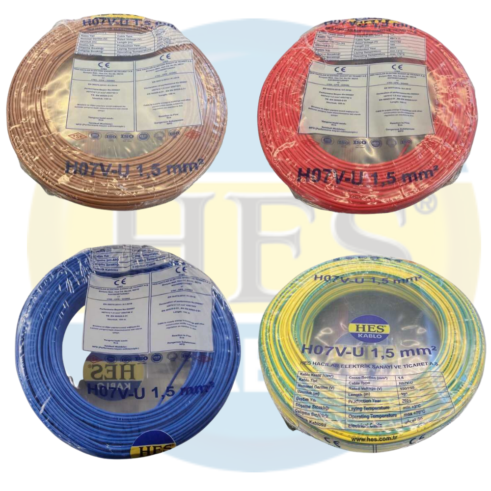 Hes Kablo 1,5 mm² Nya Tam Bakır TSE Kablo H057V)U  - 100 Metre