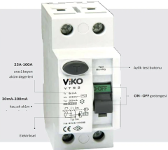 Viko 2x25 Amper 30 Miliamper Monofaze Kaçak Akım Rölesi - VTR2-2530
