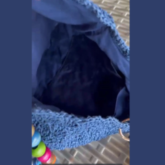 El Yapımı Ahşap Boncuk Askılı Mavi Renk Astarlı El Çantası