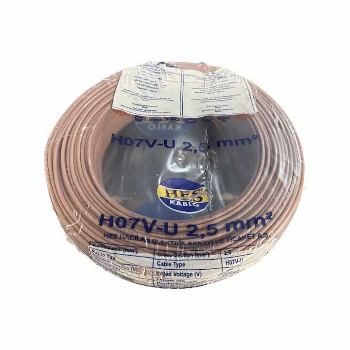 Hes Kablo 2,5 mm² Nya Tam Bakır TSE Kablo H057V-U  - 100 Metre Kahverengi